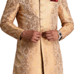 Fawn and Golden Banarasi Brocade Silk Heavy Embroidery Sherwani | Jaipurio